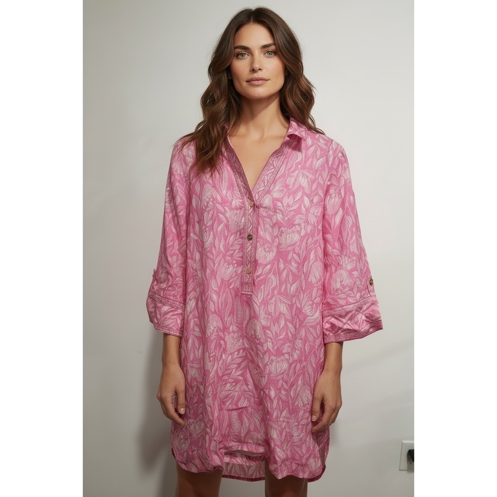 Lilly Pulitzer Daphnie Tunic Dress Rousseau Pink Tulip toTango Linen 0 Beach NEW